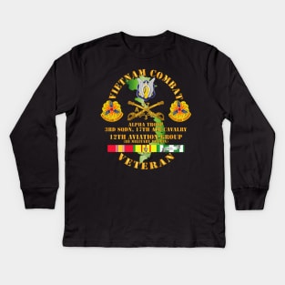 Vietnam Combat Cavalry Vet w Alpha Troop - 3rd Sqn 17th Air Cav - 12th  AVN GroupI Mil Rgion III w SVC Kids Long Sleeve T-Shirt